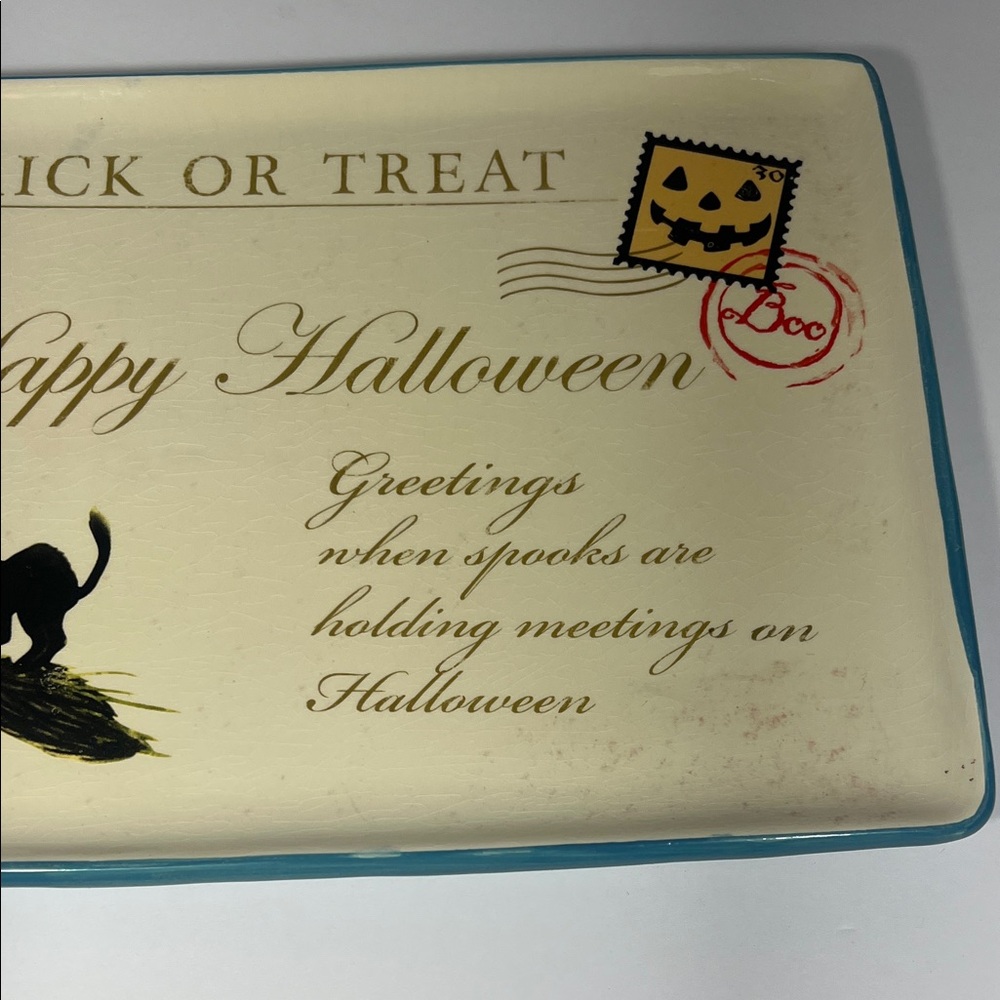 Vintage Looking Halloween Trick or Treat Rectangular Serving Plate 13x8 1/2 - Picture 5 of 5